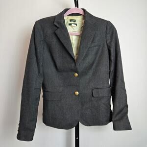 J. Crew Schoolboy‎ Blazer Jacket Wool Suit Coat Gray Gold Buttons Academia 2 VTG